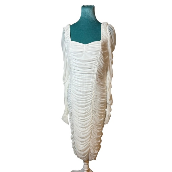 Fashion Nova White Ruched Mesh Bodycon Dress NWOT XL - Picture 4 of 11